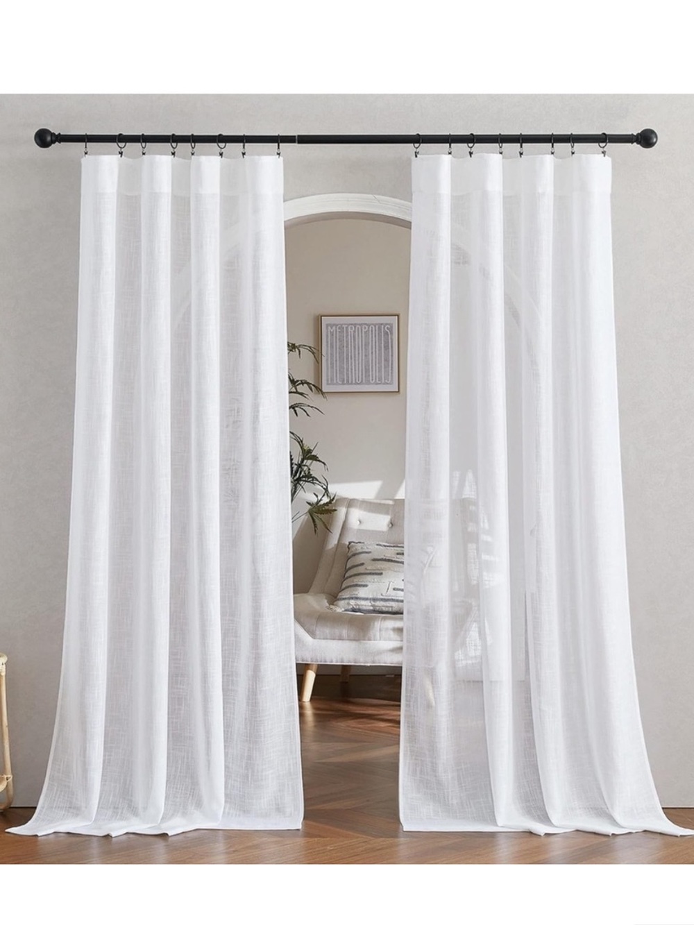 Sheer White Window Curtains - 2 Panels